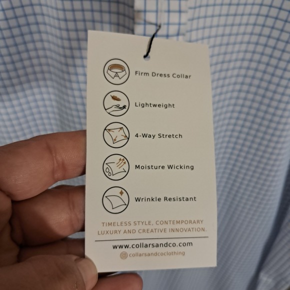 Collars & Co Mens Semi Spread Collar Polo Shirt XL Tall Thin Navy Check Office - Picture 10 of 15